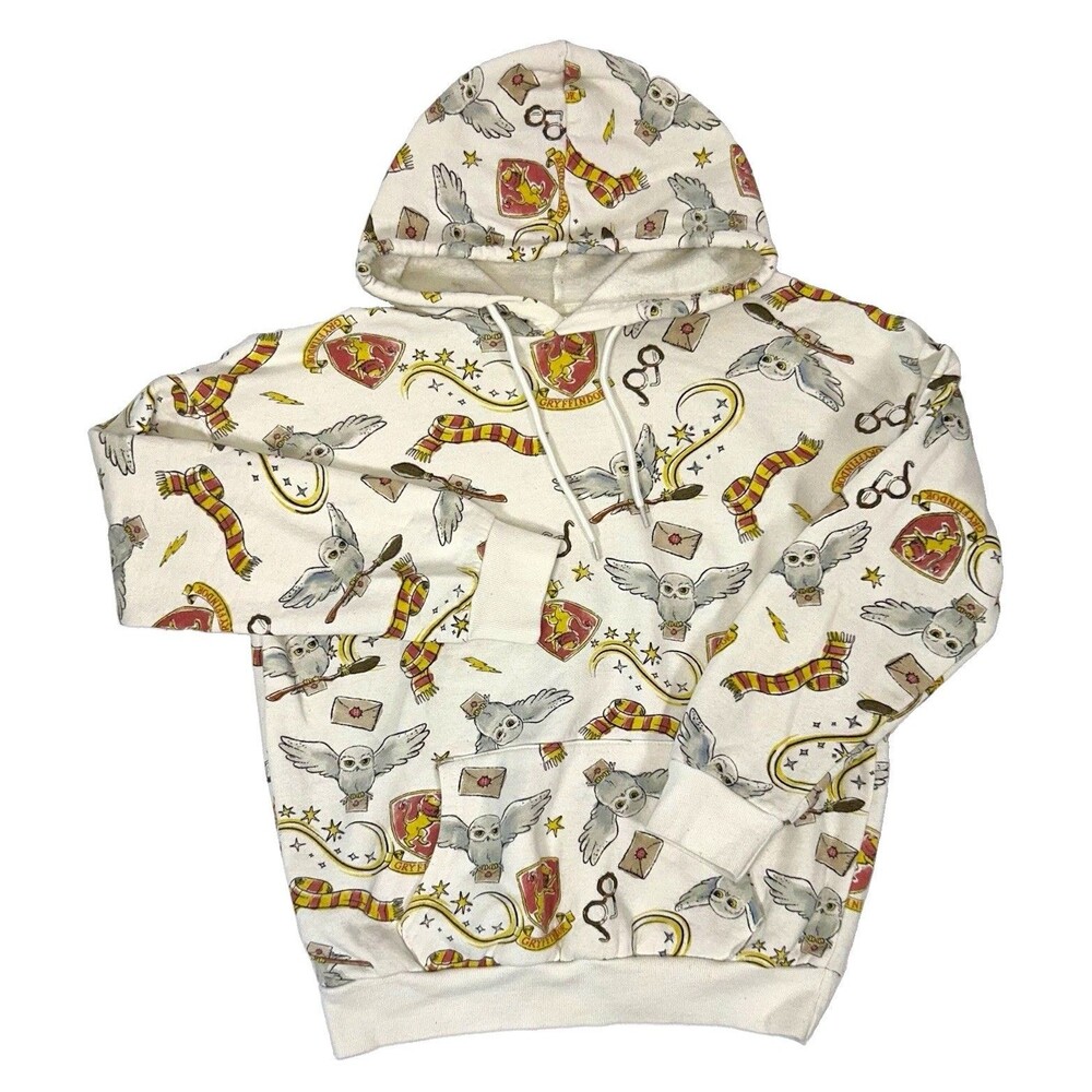 Harry Potter Gryffindor All-Over Print Pullover Hoodie Size XS Winter White